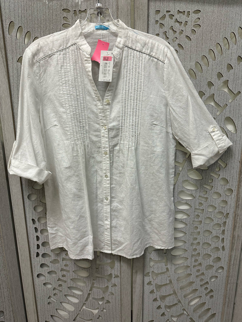 J. McLaughlin Linen Blend White Pleated Size S Blouse