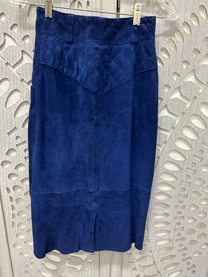 Louis Feraud Faux Suede Dark Blue Solid Size 6 Skirt