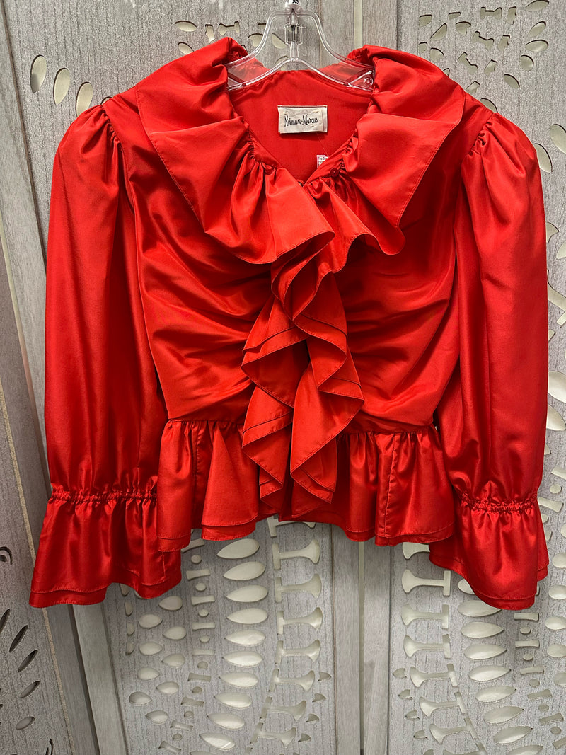 NEIMAN MARCUS Polyester Red Ruffle Size XS Blouse