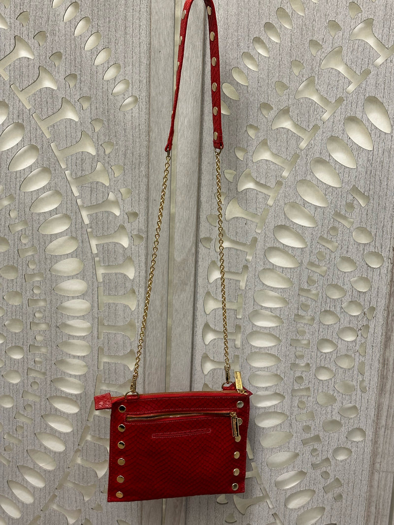 Hammitt Leather Red Snakeskin Print Handbag