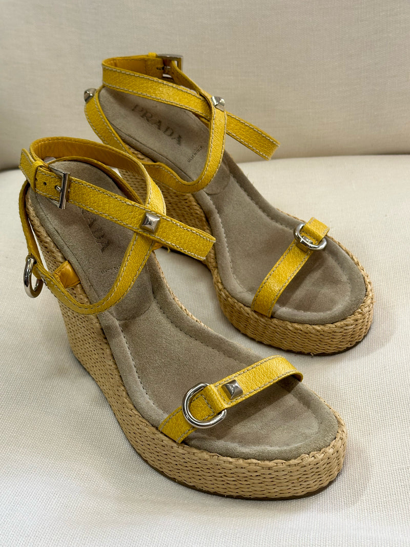 Prada Leather Yellow Size 39 Wedges