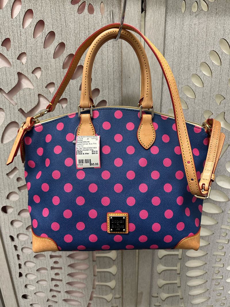 Dooney & Bourke Coated Canvas Blue, Pink Polka Dot Handbag