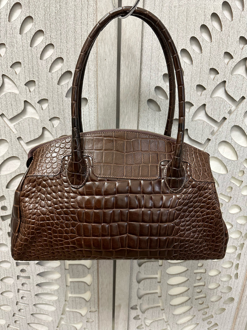 Prune Leather Brown Croc Handbag