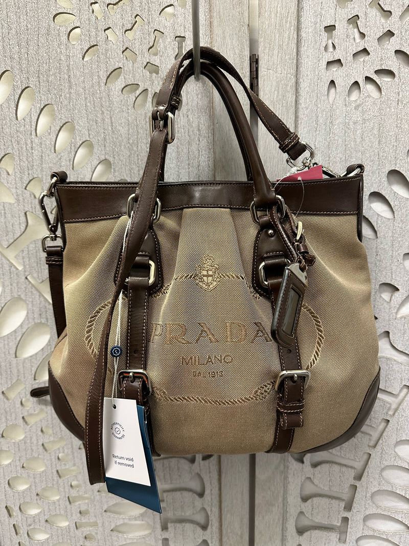 Prada Canvas/Leather tan/brown Size M Handbag