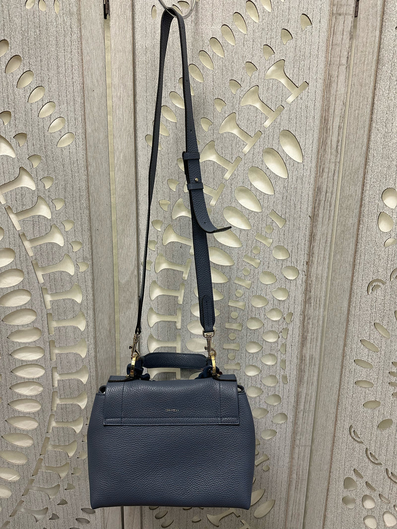 Loristella Genuine Leather Steel Blue Pebble Grain Handbag