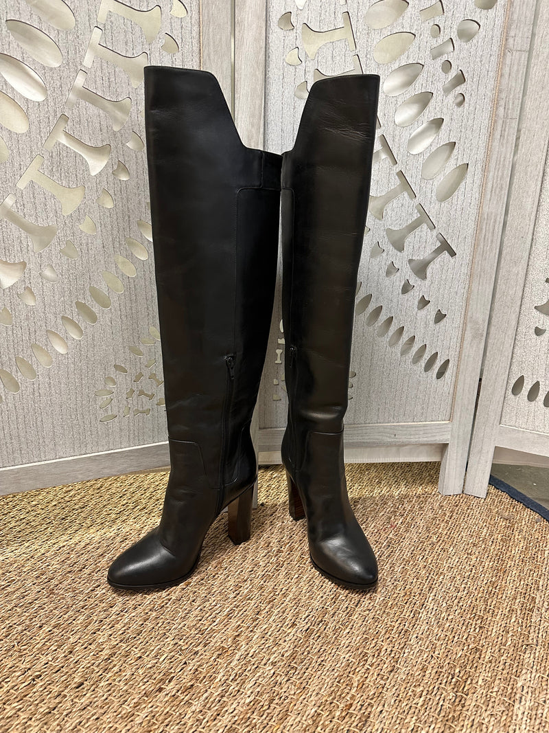 Vince Leather Black Solid Size 7 Boots