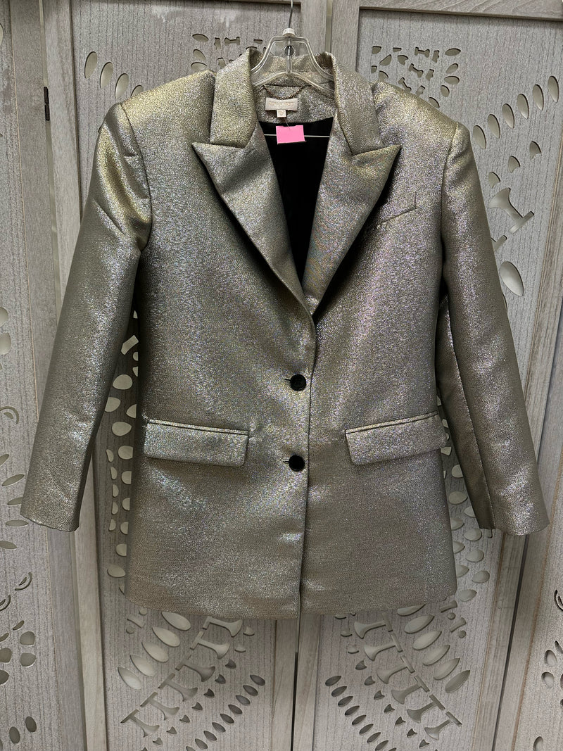 RONNY KOBO Polyester Metallic Silver Solid Size M Blazer