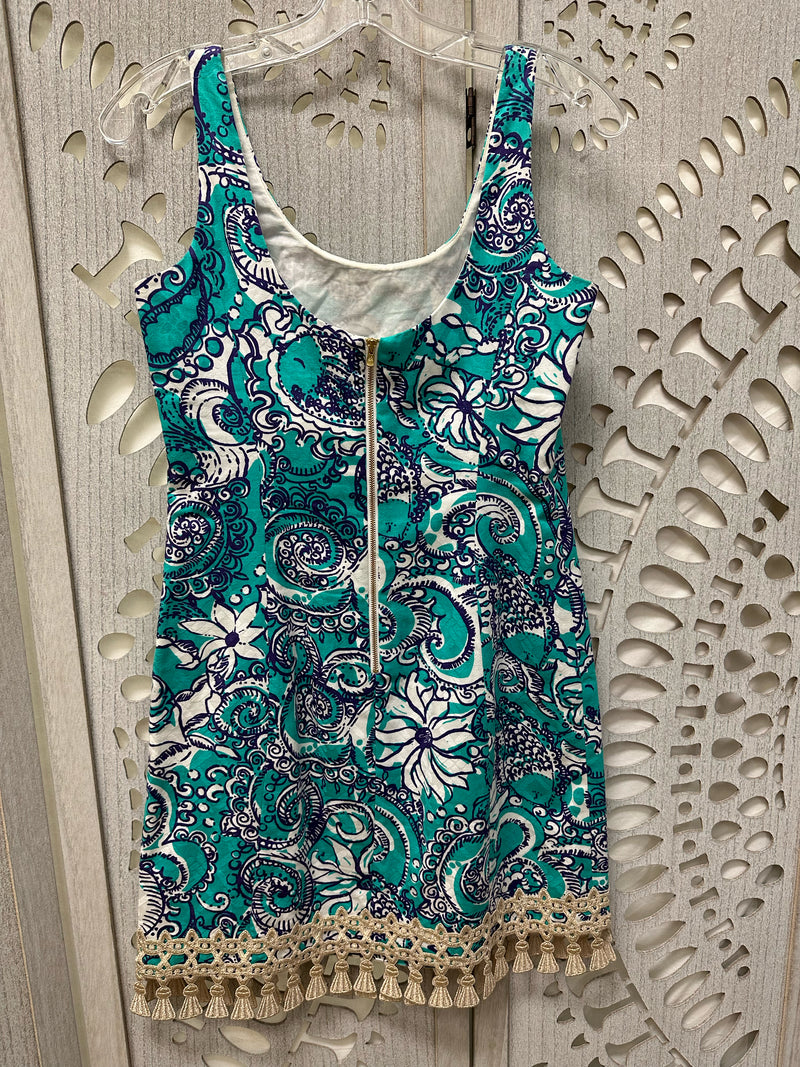 Lilly Pulitzer Cotton Turquoise/Navy/white Floral/Paisley Size 2 Dress