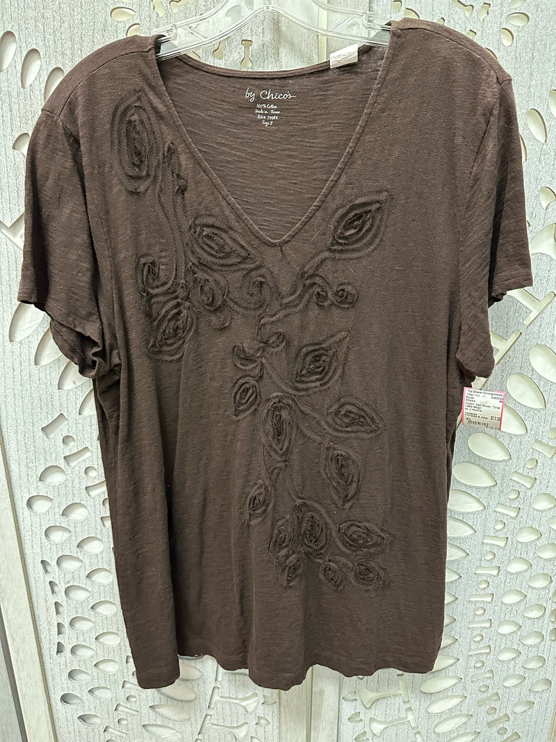 Chico's Cotton Dark Brown Tonal Leafy design Size XL Blouse