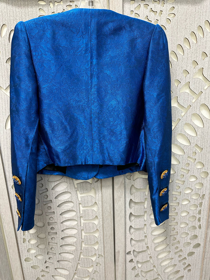 Yves Saint Laurent Silk Royal Blue Tonal Floral Size XS Jacket