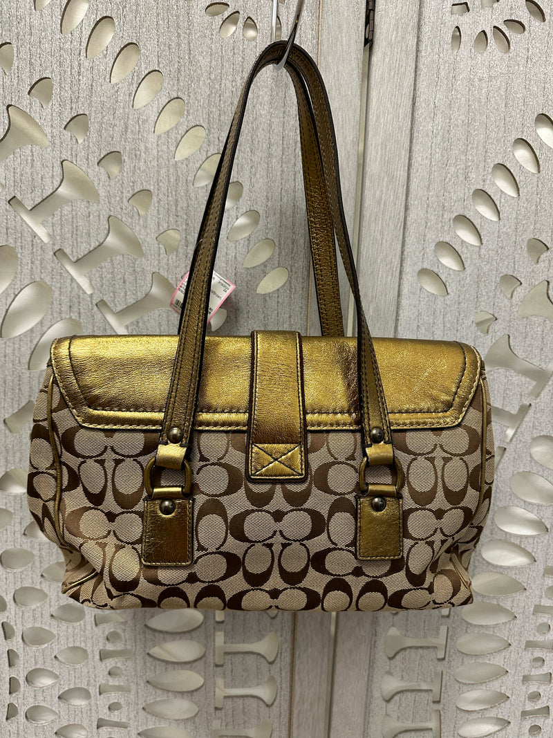COACH Canvas/Suede Gold/Brown Legacy Handbag
