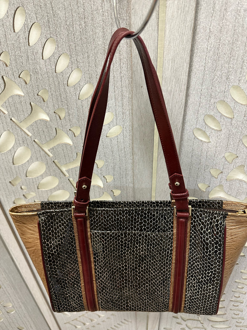 Brahmin Leather Black/wine/gold Size Handbag