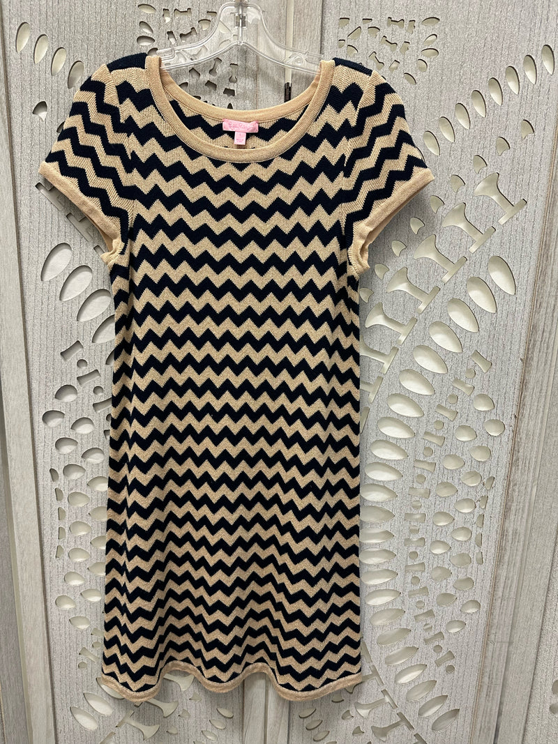 Lilly Pulitzer Wool Blend Navy/Gold Chevron Size L Dress