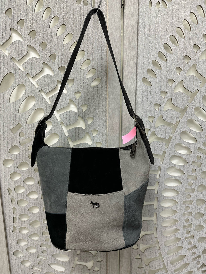 Emma Fox Suede Black/Gray Colorblock Handbag