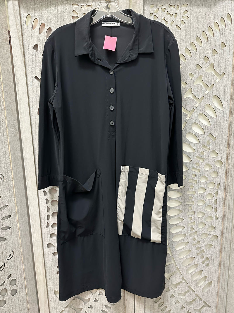 ALEMBIKA Nylon Blend Black/White Solid w/ striped pocket Size 2 Dress