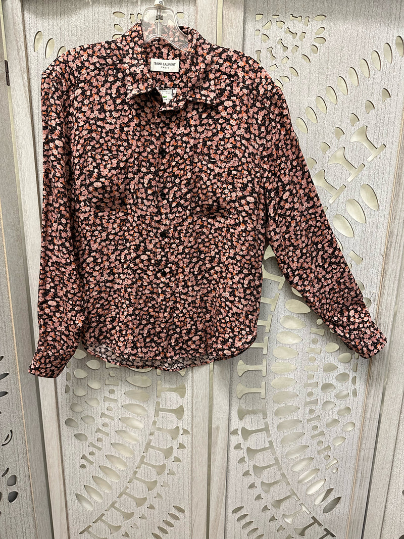 Saint Laurent Paris Silk black/pink/coral Floral Size XS Blouse