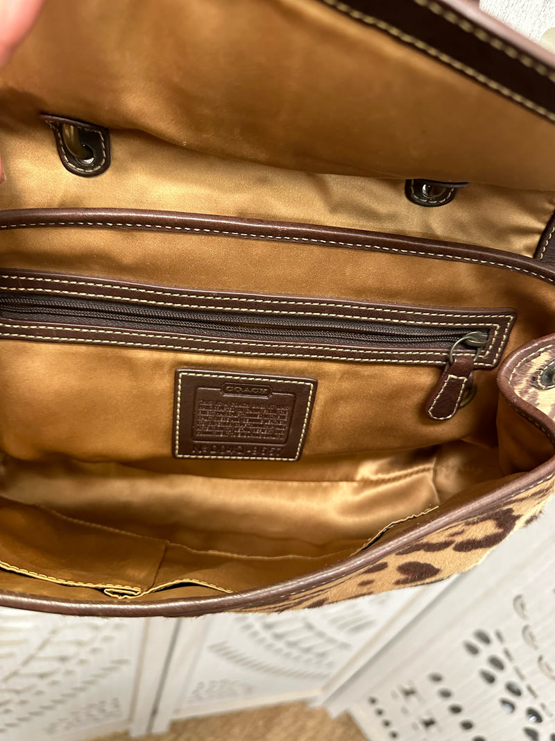 COACH leather/cowhide Brown/tan/Lavender Leopard Handbag