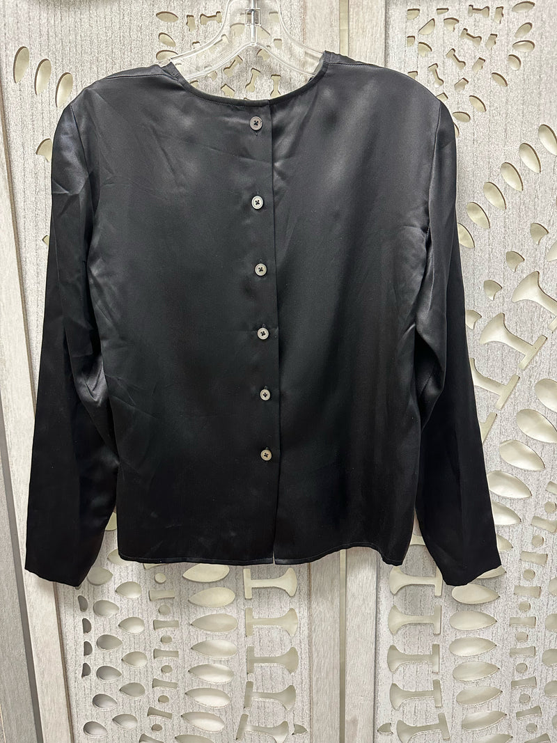 Linda Allard Ellen Tracy Silk Black Solid Size 4P Blouse