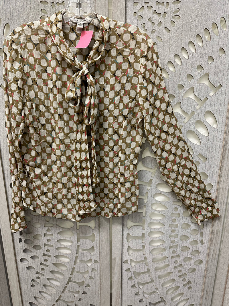 St. John Silk Taupe/white w/ multi colors Abstract Size 6 Blouse