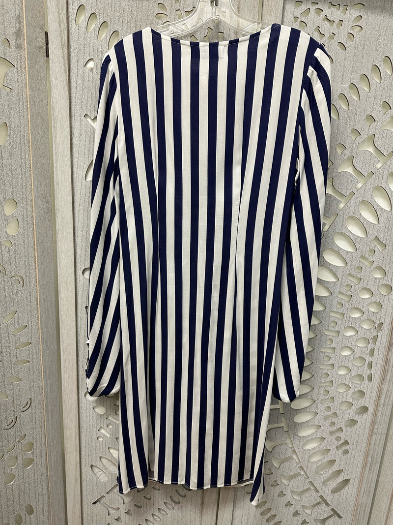 Indigo Cotton Blend Navy/White Stripe Size M Dress