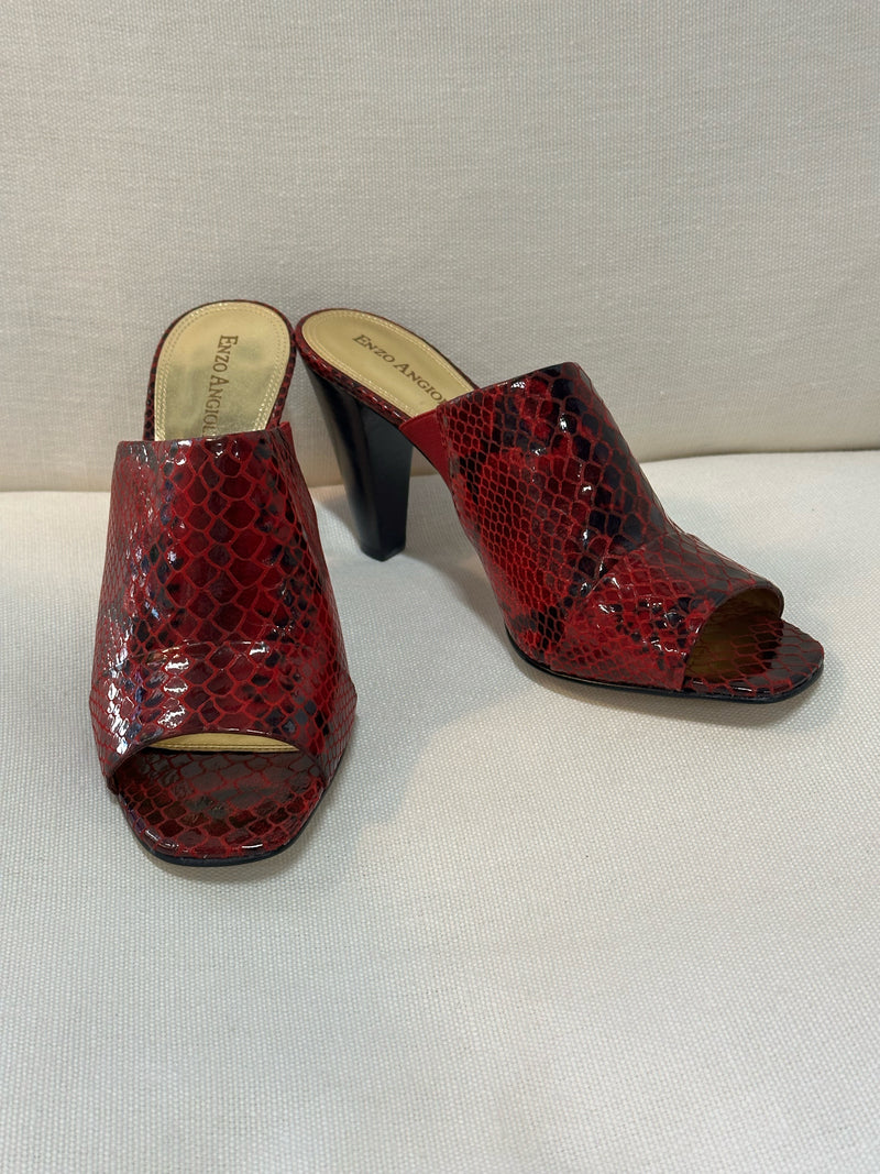 Enzo Angiolini Leather upper Red/Black Snakeskin Print Size 6.5 Mules