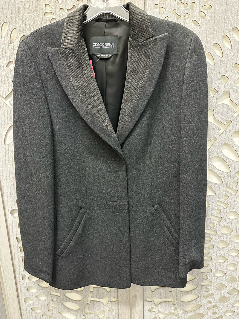 Giorgio Armani Rayon Blend CHARCOAL Solid Size S Blazer