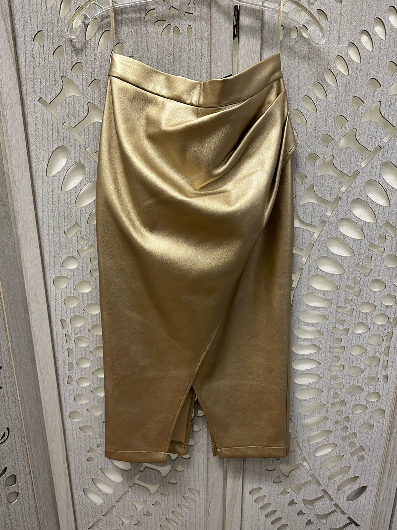 Elie Tahari Polyurethane Gold Faux Leather Size 6 Skirt