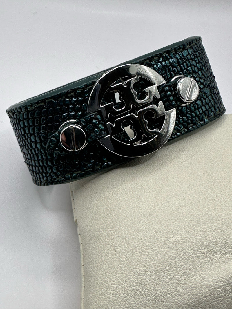 Tory Burch Silver Color Metal Turquoise Bracelet