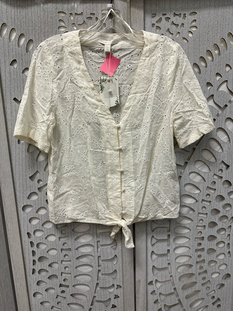 Chelsea & Violet Rayon/Cotton ECRU Eyelet Size S Blouse