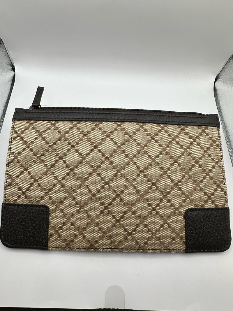 GUCCI Canvas/Leather Beige/Brown Diamante Pouch