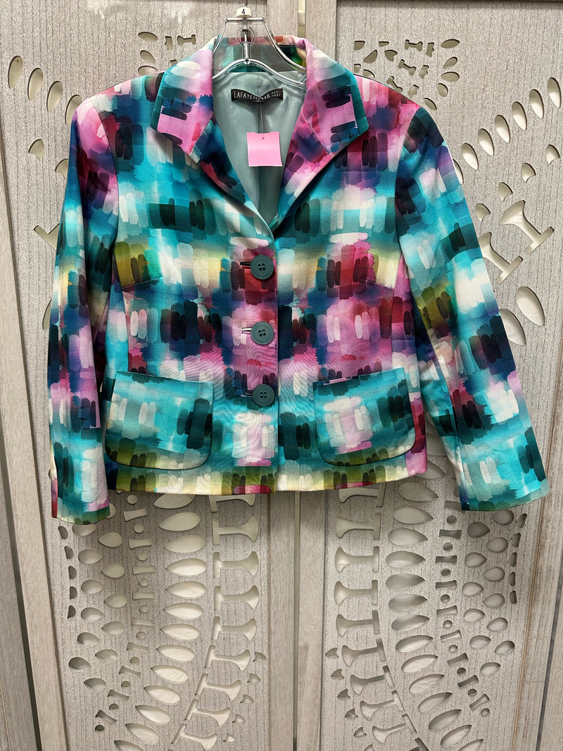 Lafayette 148 Cotton Multi Colors Abstract Size 4 Jacket