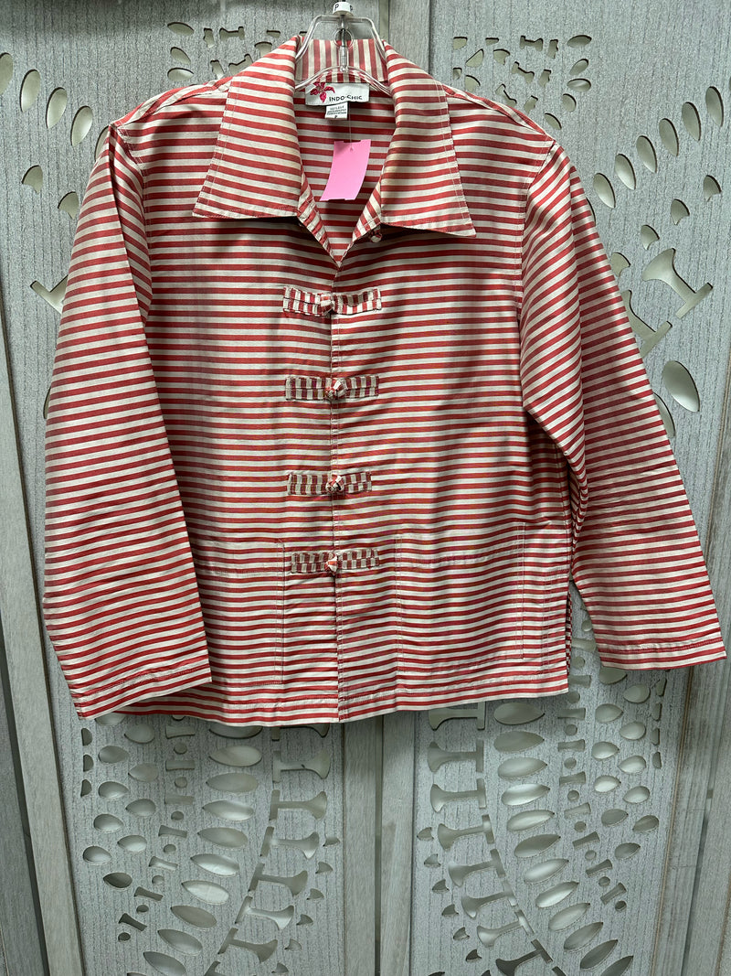 Indo-Chic Silk Red/White Stripes Size P Blouse