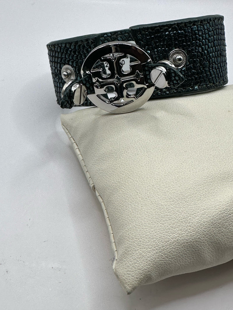 Tory Burch Silver Color Metal Turquoise Bracelet