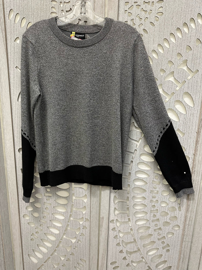 Karl Lagerfeld Rayon Blend Gray/Black Metallic Size S Sweater