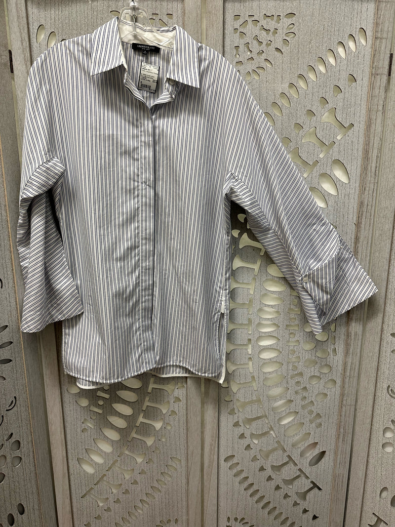 Lafayette 148 Cotton Blue/White Pinstripe Size S Blouse