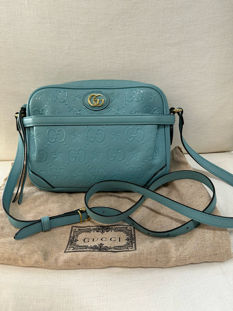 GUCCI Leather Aqua Monogram Handbag