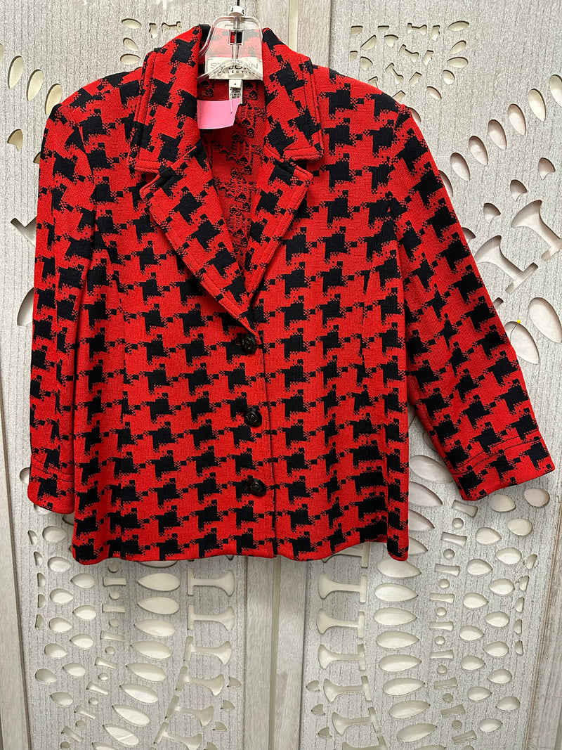 St. John Santana Knit Black/Red Check Size 4 Jacket