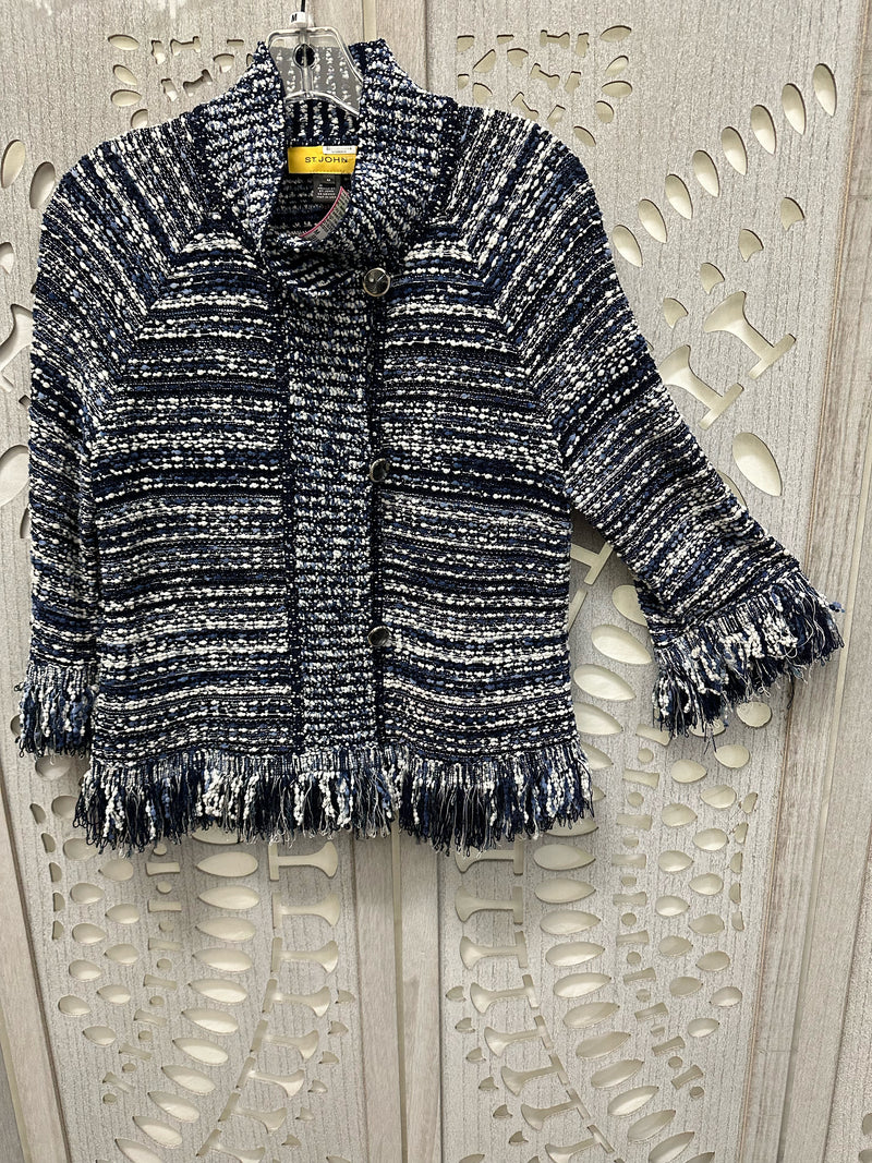 St. John Poly Blend White/Navy/blue Tweed Size M Jacket