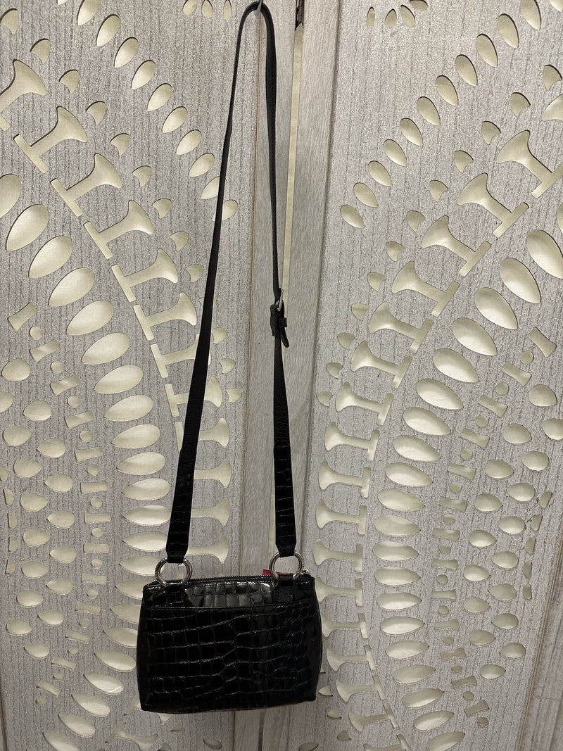 BRIGHTON Patent Leather Black Croc Handbag