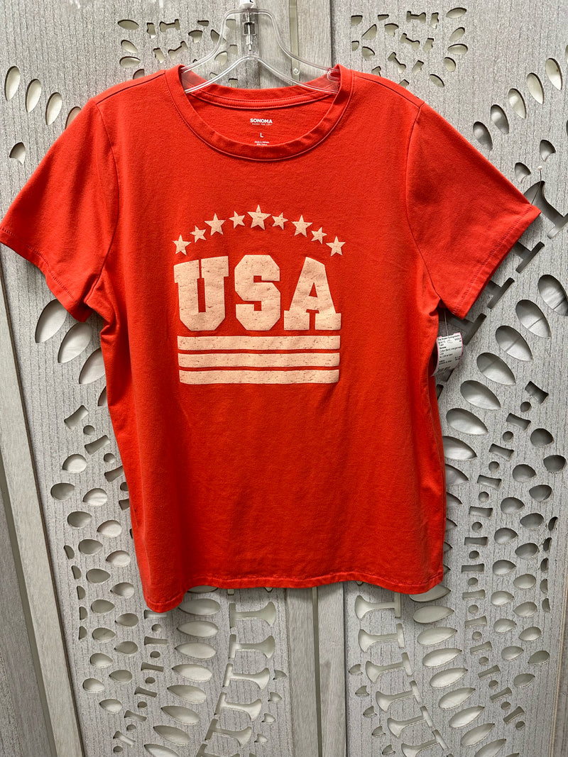 Sonoma Cotton Blend orange/cream USA Size L T-shirt