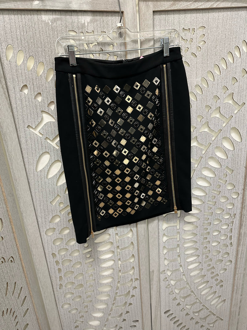 Carlisle Triacetate Blend Black/Gold Metalic squares Size 4 Skirt