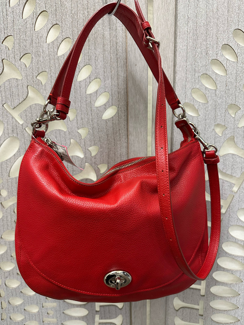 COACH Leather Red Pebble Grain Handbag