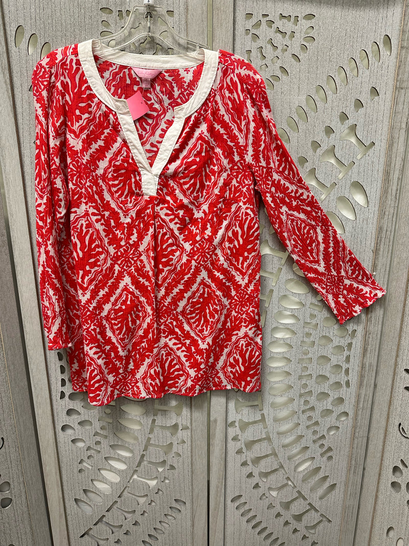 Lilly Pulitzer Cotton Red/White Coral Reef Size S Tunic