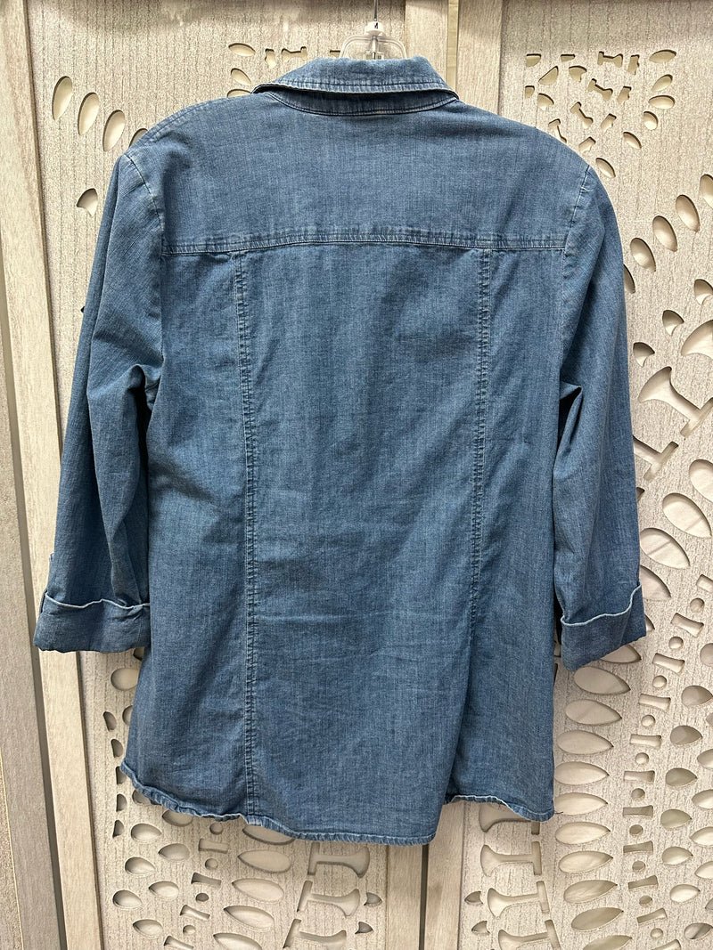 Anne Klein Cotton Blend Denim Solid Size M Blouse