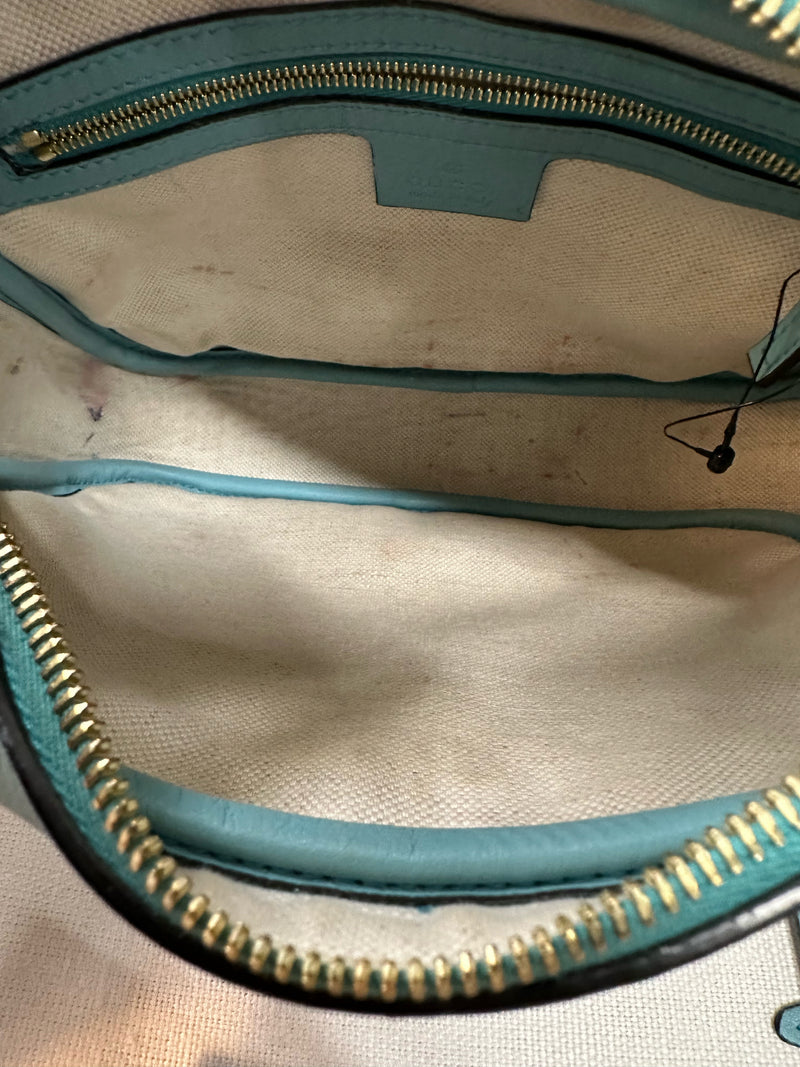 GUCCI Leather Aqua Monogram Handbag