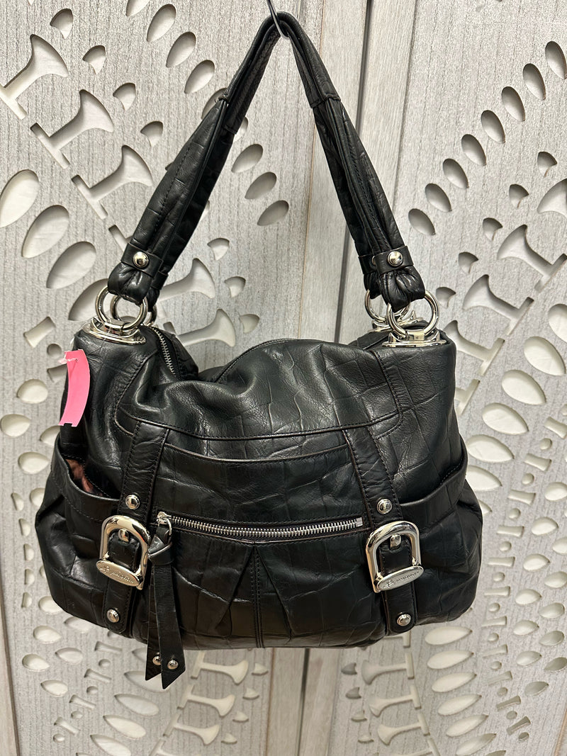 B Makowsky Leather Black Reptile Handbag