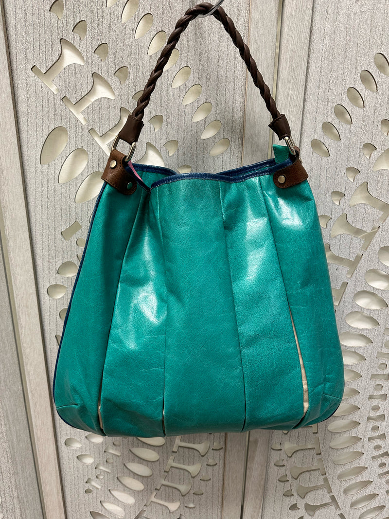 tano Leather Turquoise Handbag