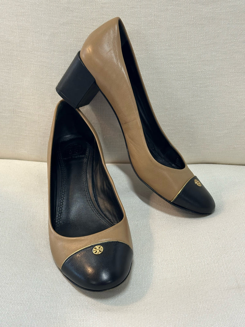 Tory Burch Leather upper/lining Black/Tan Size 8 Pumps