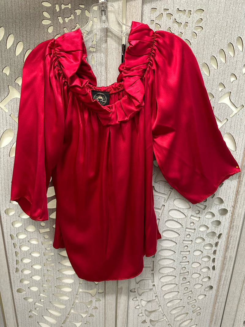 Aum Couture Silk Red Solid Size XS Blouse