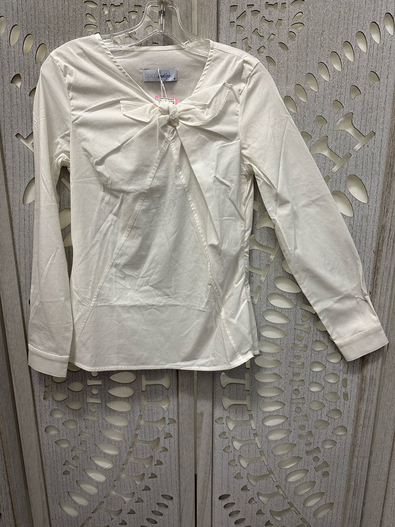 Coco Indigo Cotton Blend White Solid Size L Blouse